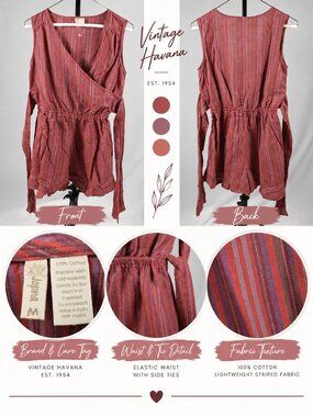 Japna Striped Faux Wrap Romper Rust Red Purple Metallic Size M